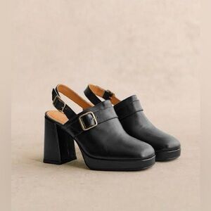 NIB Sézane Rebecca Sabots High Black Block Heel Mules, Size 7 US/38